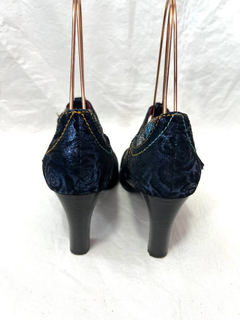 L'Artiste pumps high heels 36 6 womens Mazie navy blue floral metallic t bar - Picture 4 of 11